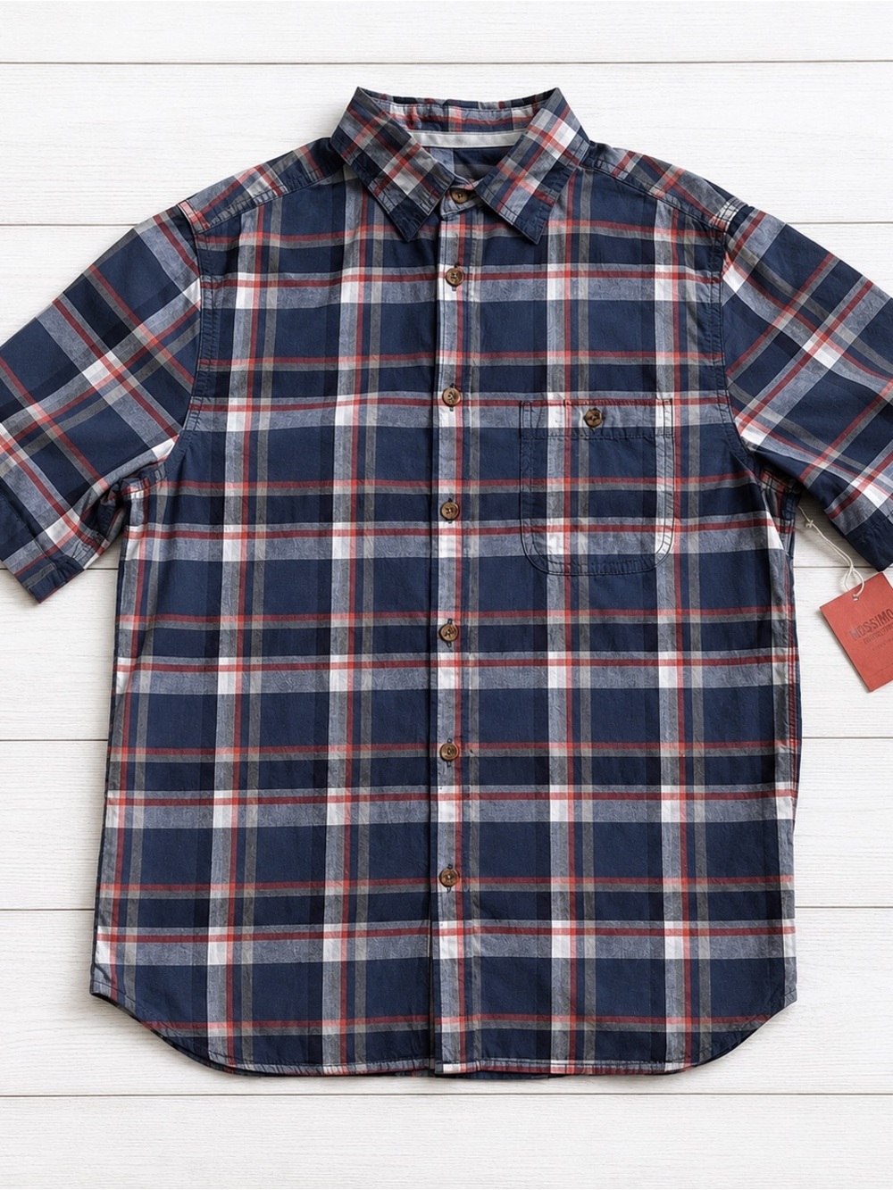Mossimo Supply Co. Navy Plaid Short-Sleeve Button-Down Shirt